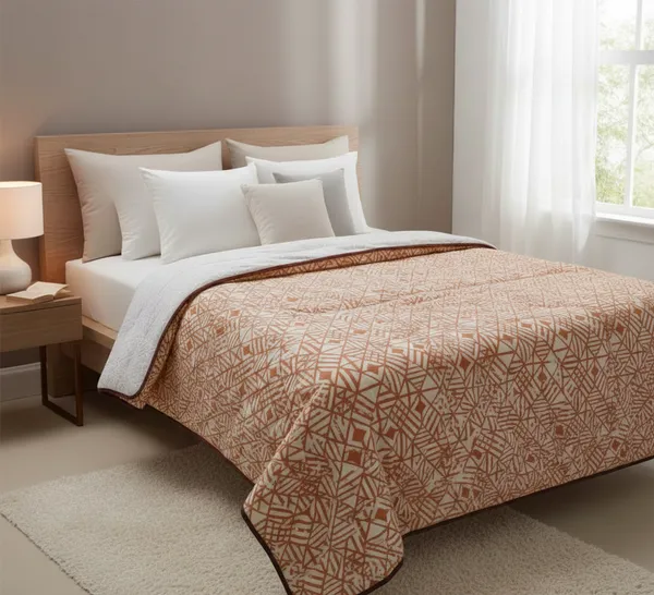 Textured_Geometric_Cotton_Bedding_Set_Double_Bedsheet_Comforter_Lightweight,_Durable_&_Cozy_Ideal_For_Everyday_Use_&_Mild_Winter_,_Peach