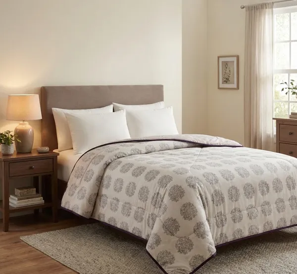 Diamond_Floral_Block-Print_Cotton_Bedding_Set_Double_Bedsheet_Comforter_Lightweight,_Durable_&_Cozy_Ideal_For_Everyday_Use_&_Mild_Winter_,_Beige