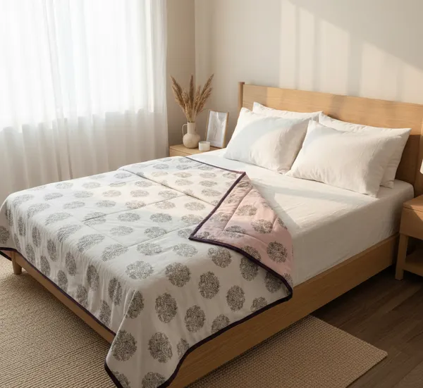 Diamond_Floral_Block-Print_Cotton_Bedding_Set_Double_Bedsheet_Comforter_Lightweight,_Durable_&_Cozy_Ideal_For_Everyday_Use_&_Mild_Winter_,_Light_Grey