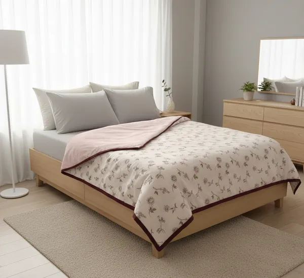 Botanical_Harmony_Cotton_Bedding_Set_Double_Bedsheet_Comforter_Lightweight,_Durable_&_Cozy_Ideal_For_Everyday_Use_&_Mild_Winter_,_Dusty_Rose