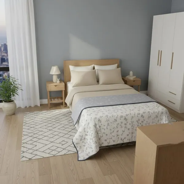 Botanical_Harmony_Cotton_Bedding_Set_Double_Bedsheet_Comforter_Lightweight,_Durable_&_Cozy_Ideal_For_Everyday_Use_&_Mild_Winter_,_Slate_Blue