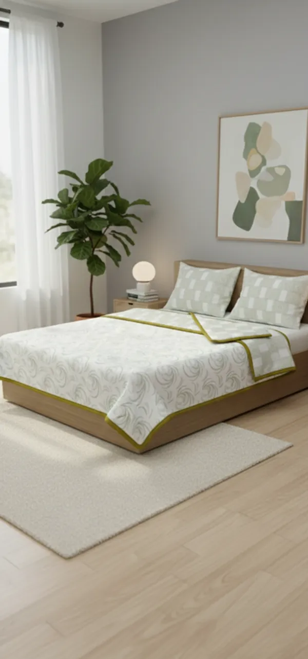 Modern_Reversible_Cotton_Bedding_Set_Double_Bedsheet_Comforter_Lightweight,_Durable_&_Cozy_Ideal_For_Everyday_Use_&_Mild_Winter_,_Sage/Olive