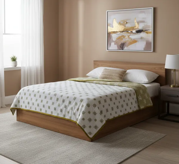 Diamond_Cotton_Bedding_Set_Double_Bedsheet_Comforter_Lightweight,_Durable_&_Cozy_Ideal_For_Everyday_Use_&_Mild_Winter_,_Light_Green_&_White