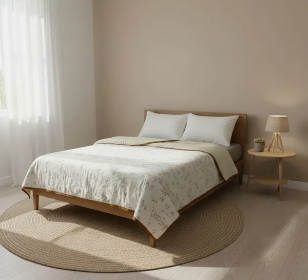 Dohar_Premium_100%_Cotton_Double_Bed_Wildflower_Sprigs,_All_Season_Reversible_Blanket,_Soft,_Lightweight_And_Breathable_Ac_Dohar/Quilt/Blanket/For_Bed_Ochre/Gold