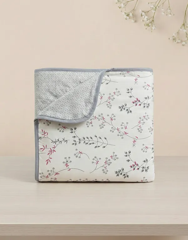 Dohar_Premium_100%_Cotton_Double_Bed_Wildflower_Sprigs,_All_Season_Reversible_Blanket,_Soft,_Lightweight_And_Breathable_Ac_Dohar/Quilt/Blanket/For_Bed_Slate_Grey