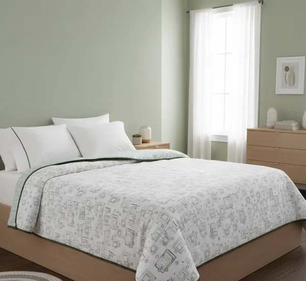 Dohar_Premium_100%_Cotton_Double_Bed_Sketched_Minimalist_Geometry,_All_Season_Reversible_Blanket,_Soft,_Lightweight_And_Breathable_Ac_Dohar/Blanket/For_Bed_Sage/Mint_Green