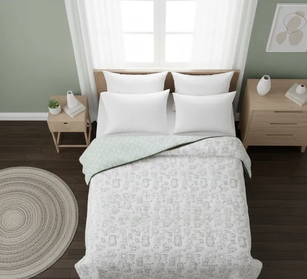 Dohar_Premium_100%_Cotton_Double_Bed_Sketched_Minimalist_Geometry,_All_Season_Reversible_Blanket,_Soft,_Lightweight_And_Breathable_Ac_Dohar/Blanket/For_Bed_Sage/Mint_Green