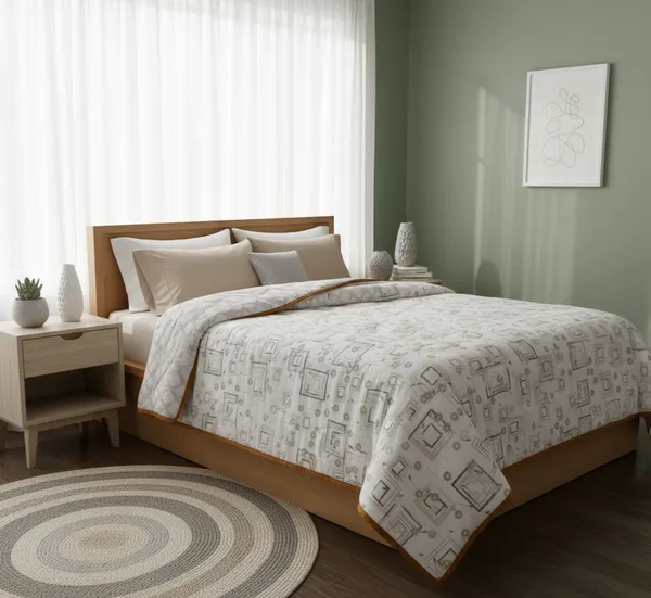 Dohar_Premium_100%_Cotton_Double_Bed_Sketched_Minimalist_Geometry,_All_Season_Reversible_Blanket,_Soft,_Lightweight_And_Breathable_Ac_Dohar/Quilt/Blanket/For_Bed_Tan/Ochre