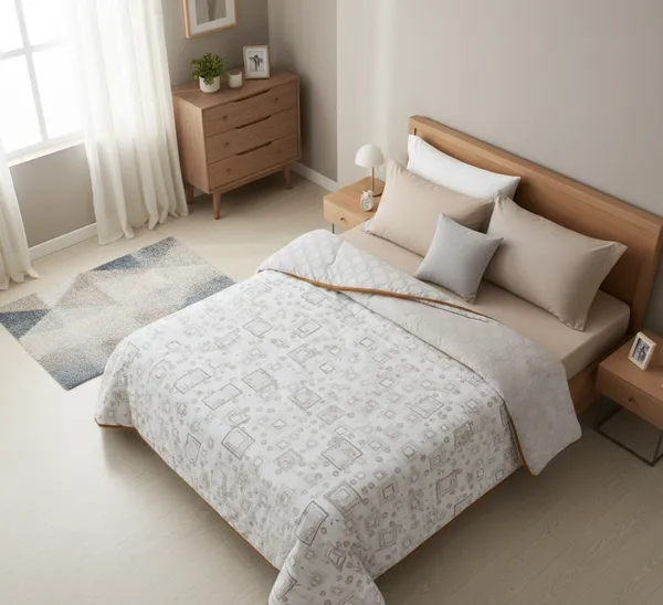 Dohar_Premium_100%_Cotton_Double_Bed_Sketched_Minimalist_Geometry,_All_Season_Reversible_Blanket,_Soft,_Lightweight_And_Breathable_Ac_Dohar/Quilt/Blanket/For_Bed_Tan/Ochre