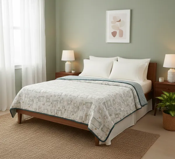 Dohar_Premium_100%_Cotton_Double_Bed_Sketched_Minimalist_Geometry,_All_Season_Reversible_Blanket,_Soft,_Lightweight_And_Breathable_Ac_Dohar/Blanket/For_Bed_Teal/Dusty_Blue