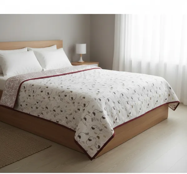 Dohar_Premium_100%_Cotton_Double_Bed_Modern_Floral,_All_Season_Reversible_Blanket,_Soft,_Lightweight_And_Breathable_Ac_Dohar/Quilt/Blanket/For_Bed_Burgundy/Wine