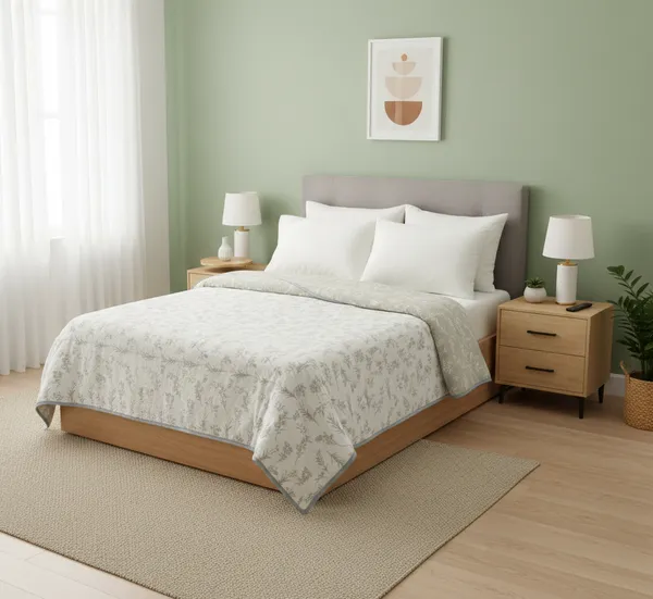 Dohar_Premium_100%_Cotton_Double_Bed_Wildflower_Meadow,_All_Season_Reversible_Blanket,_Soft,_Lightweight_And_Breathable_Ac_Dohar/Quilt/Blanket/For_Bed_Ash_Grey