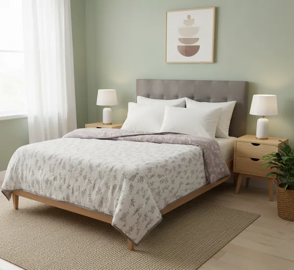 Dohar_Premium_100%_Cotton_Double_Bed_Wildflower_Meadow,_All_Season_Reversible_Blanket,_Soft,_Lightweight_And_Breathable_Ac_Dohar/Quilt/Blanket/For_Bed_Oatmeal_Beige
