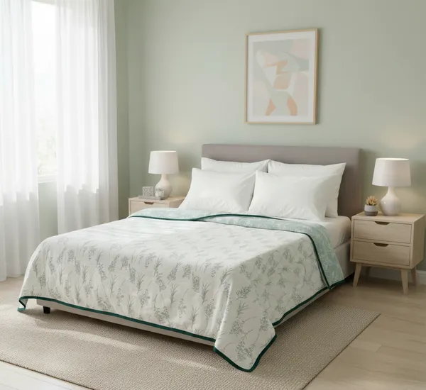 Dohar_Premium_100%_Cotton_Double_Bed_Wildflower_Meadow,_All_Season_Reversible_Blanket,_Soft,_Lightweight_And_Breathable_Ac_Dohar/Quilt/Blanket/For_Bed_Soft_Sage
