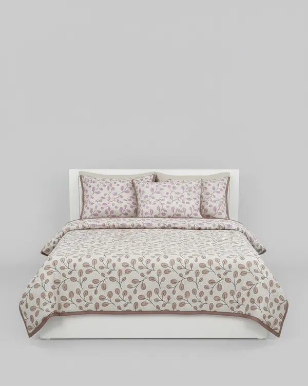 Dohar_Premium_100%_Cotton_Double_Bed_Botanical_Vine,_All_Season_Reversible_Blanket,_Soft,_Lightweight_And_Breathable_Ac_Dohar/Quilt/Blanket/For_Bed_Mauve_&_Taupe