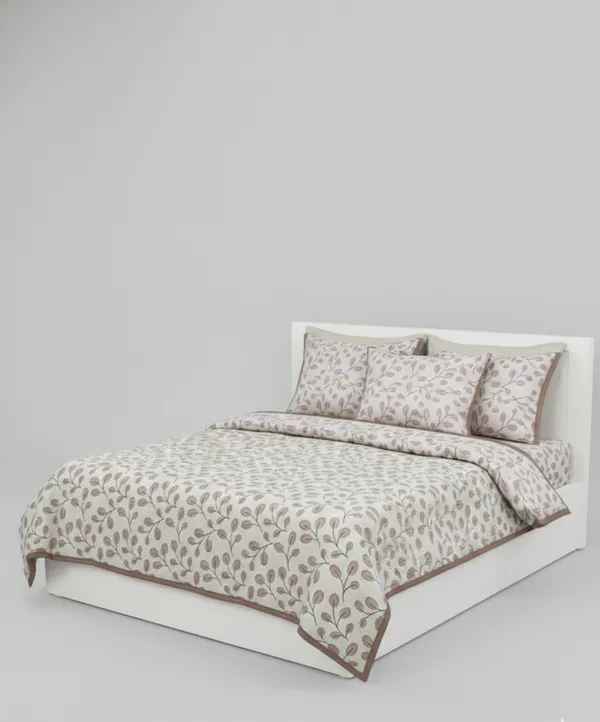 Dohar_Premium_100%_Cotton_Double_Bed_Botanical_Vine,_All_Season_Reversible_Blanket,_Soft,_Lightweight_And_Breathable_Ac_Dohar/Quilt/Blanket/For_Bed_Mauve_&_Taupe