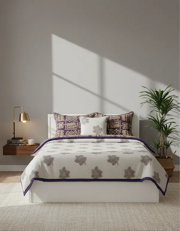 Dohar_Premium_100%_Cotton_Double_Bed_Botanical_Float_With_Global_Mosaic,_All_Season_Reversible_Blanket,_Soft,_Lightweight_And_Breathable_Ac_Blanket/For_Bed_Royal_Purple/Plum