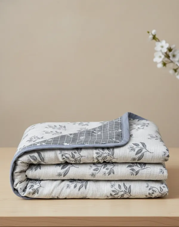 Dohar_Premium_100%_Cotton_Single_Bed_Botanical_Leaf_With_Windowpane_Grid,_All_Season_Reversible_Blanket,_Soft,_Lightweight_And_Breathable_Ac_Dohar/Blanket/For_Bed_Cool_Grey