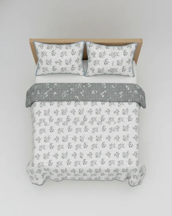 Dohar_Premium_100%_Cotton_Single_Bed_Botanical_Leaf_With_Windowpane_Grid,_All_Season_Reversible_Blanket,_Soft,_Lightweight_And_Breathable_Ac_Dohar/Blanket/For_Bed_Cool_Grey
