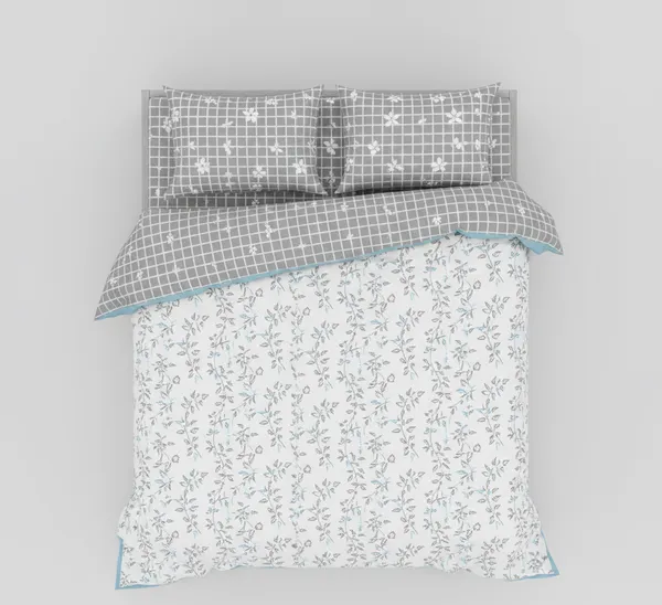 Dohar_Premium_100%_Cotton_Single_Bed_Botanical_Leaf_With_Windowpane_Grid,_All_Season_Reversible_Blanket,_Soft,_Lightweight_And_Breathable_Ac_Dohar/Blanket/For_Bed_Cool_Grey
