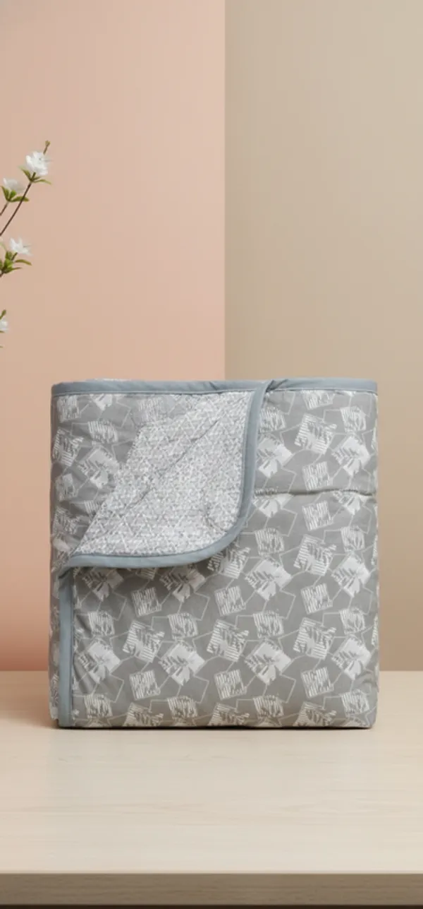 Dohar_Premium_100%_Cotton_Single_Bed_Delicate_Floral_&_Botanical,_All_Season_Reversible_Blanket,_Soft,_Lightweight_And_Breathable_Ac_Dohar/Quilt/Blanket/For_Bed_Charcoal_Grey