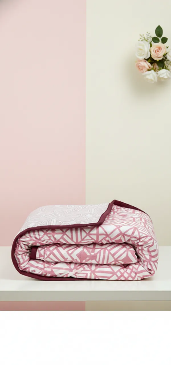 Dohar_Premium_100%_Cotton_Single_Bed_Geometric_Framework,_All_Season_Reversible_Blanket,_Soft,_Lightweight_And_Breathable_Ac_Dohar/Quilt/Blanket/For_Bed_Lavender