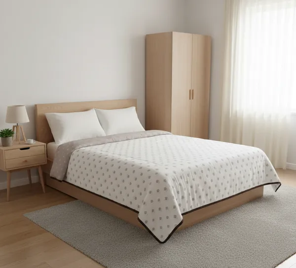Diamond_Floral_Pattern_Cotton_Bedding_Set_Single_Bed_Sheet_Comforter_Lightweight,_Durable_&_Cozy_Ideal_For_Everyday_Use_&_Mild_Winter_,_Coffee_&_Cream