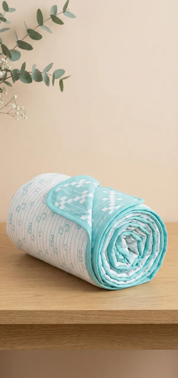 Premium_100%_Cotton_Single_Bed_Modern_Linear_Pinstripe,_All_Season_Reversible_Blanket,_Soft,_Lightweight_And_Breathable_Ac_Dohar/Quilt/Blanket/For_Bed_Aqua/Teal