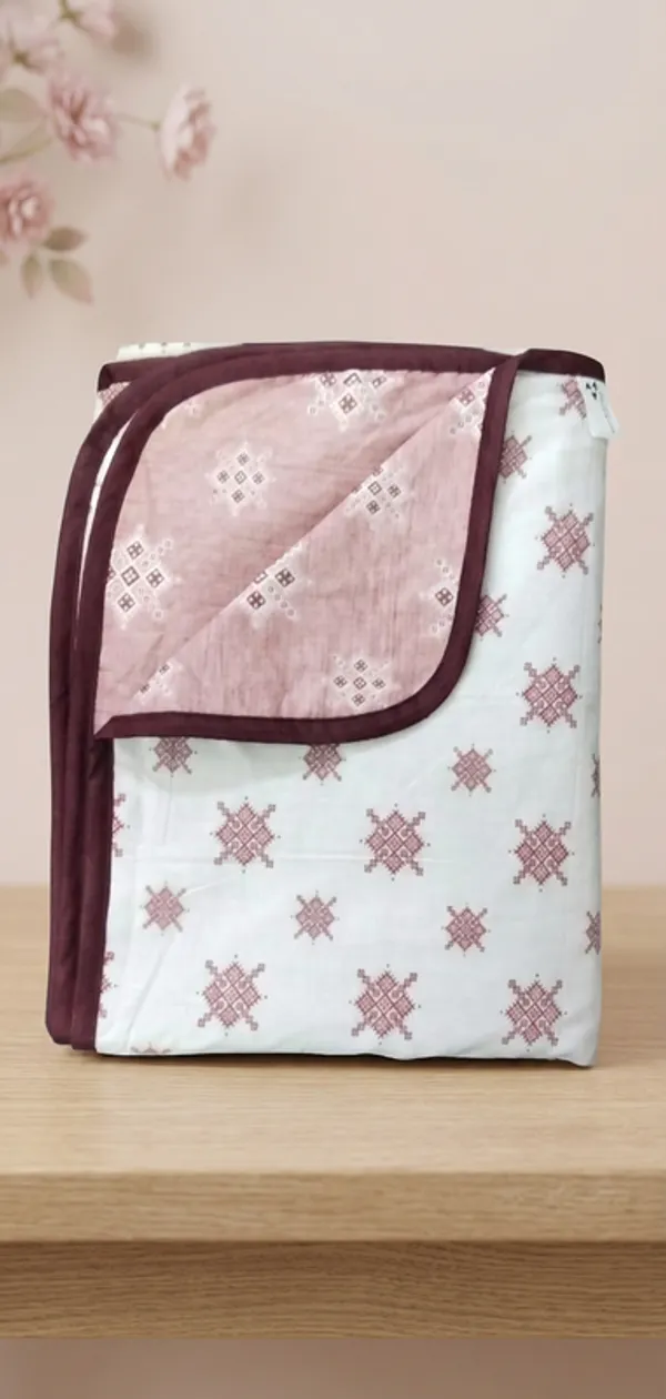 Dohar_Premium_100%_Cotton_Single_Bed_Symmetrical_Print_Style.,_All_Season_Reversible_Blanket,_Soft,_Lightweight_And_Breathable_Ac_Dohar/Quilt/Blanket/For_Bed_Pink_&_White