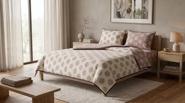 Dohar_Premium_100%_Cotton_Single_Bed_Floral_Medallion_Motif,_All_Season_Reversible_Blanket,_Soft,_Lightweight_And_Breathable_Ac_Dohar/Quilt/Blanket/For_Bed_Cream