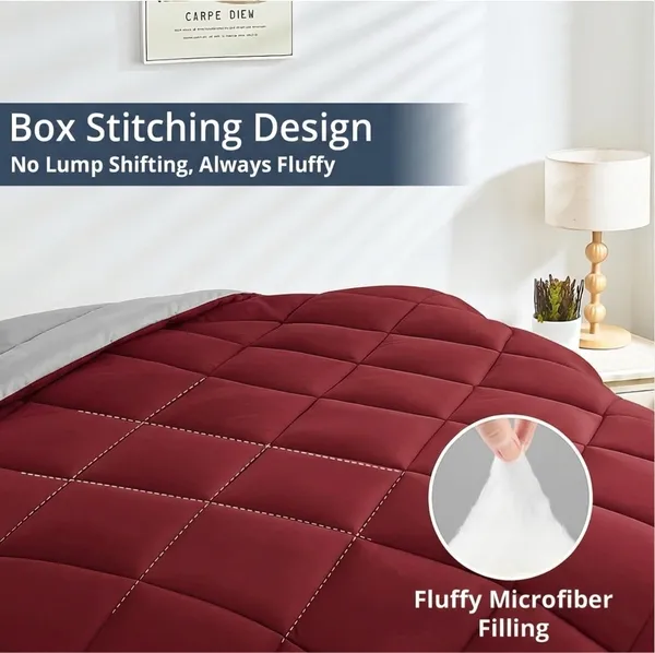 Signature_Reversible_Box-Stitch_Double_Comforter_Premium_Down-Feel_Insert_With_4_Corner_Tabs,_Machine_Washable_(Grey_And_Red)
