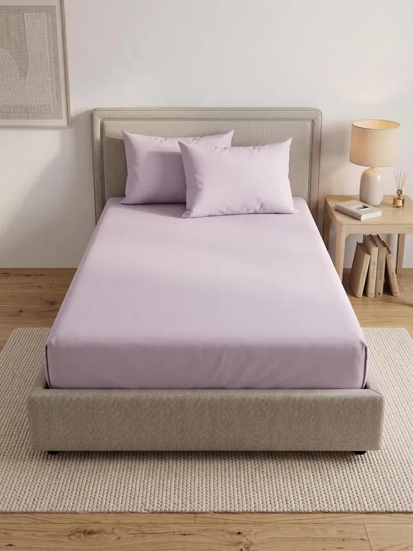 Premium_100%_Cotton_Single_Bed_Fitted_Sheet_with_All-Around_Elastic,_Snug_Fit_Mattress_Protector,_Soft_and_Breathable_Bedspread_�_Lavender_Bliss_(79_x_59_x_13_inches)