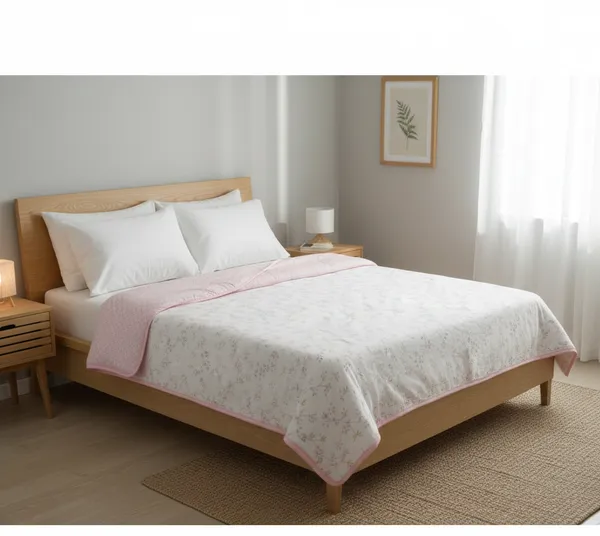 Dohar_Premium_100%_Cotton_Single_Bed_Wildflower_Sprigs,_All_Season_Reversible_Blanket,_Soft,_Lightweight_And_Breathable_Ac_Dohar/Quilt/Blanket_For_Bed_Blush_Pink