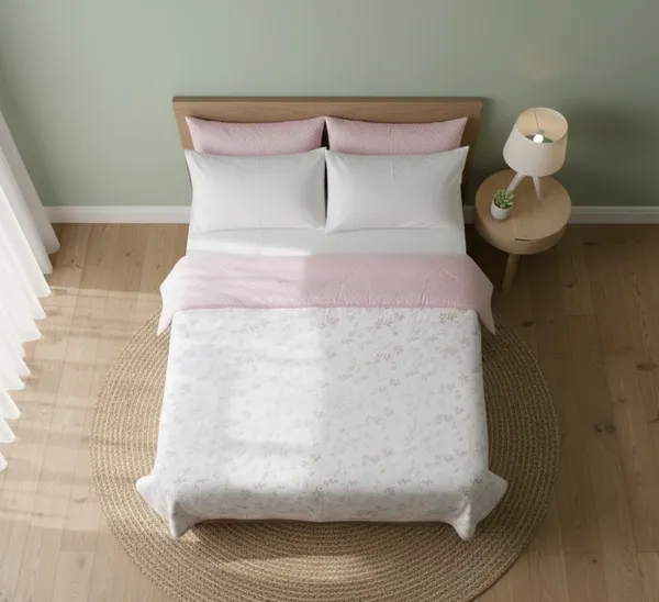 Dohar_Premium_100%_Cotton_Single_Bed_Wildflower_Sprigs,_All_Season_Reversible_Blanket,_Soft,_Lightweight_And_Breathable_Ac_Dohar/Quilt/Blanket_For_Bed_Blush_Pink