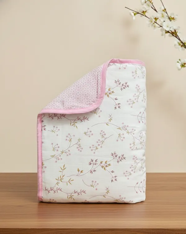 Dohar_Premium_100%_Cotton_Single_Bed_Wildflower_Sprigs,_All_Season_Reversible_Blanket,_Soft,_Lightweight_And_Breathable_Ac_Dohar/Quilt/Blanket_For_Bed_Blush_Pink