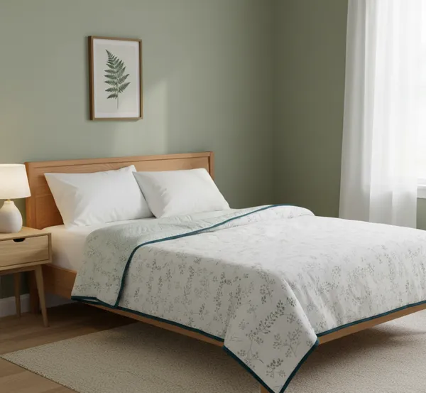 Dohar_Premium_100%_Cotton_Single_Bed_Wildflower_Sprigs,_All_Season_Reversible_Blanket,_Soft,_Lightweight_And_Breathable_Ac_Dohar/Quilt/Blanket_For_Bed_Sage_Green