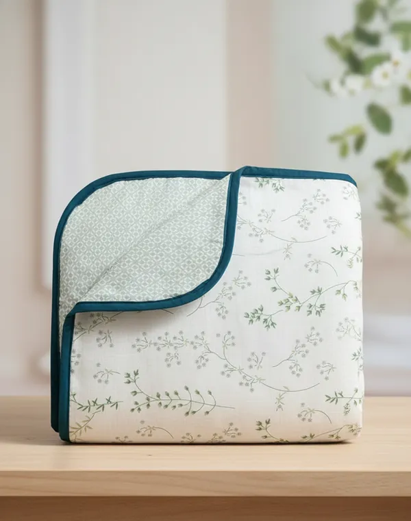 Dohar_Premium_100%_Cotton_Single_Bed_Wildflower_Sprigs,_All_Season_Reversible_Blanket,_Soft,_Lightweight_And_Breathable_Ac_Dohar/Quilt/Blanket_For_Bed_Sage_Green