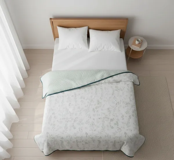 Dohar_Premium_100%_Cotton_Single_Bed_Wildflower_Sprigs,_All_Season_Reversible_Blanket,_Soft,_Lightweight_And_Breathable_Ac_Dohar/Quilt/Blanket_For_Bed_Sage_Green