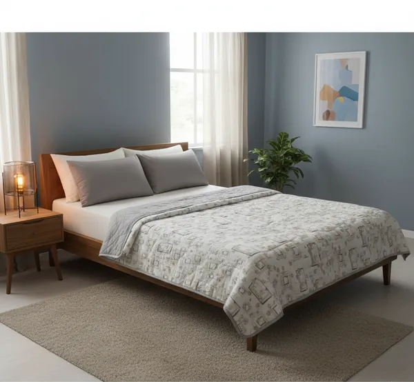 Dohar_Premium_100%_Cotton_Single_Bed_Sketched_Minimalist_Geometry.,_All_Season_Reversible_Blanket,_Soft,_Lightweight_And_Breathable_Ac_Dohar/Quilt/Blanket/For_Bed_Slate_Grey