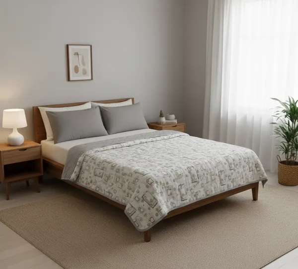 Dohar_Premium_100%_Cotton_Single_Bed_Sketched_Minimalist_Geometry.,_All_Season_Reversible_Blanket,_Soft,_Lightweight_And_Breathable_Ac_Dohar/Quilt/Blanket/For_Bed_Slate_Grey