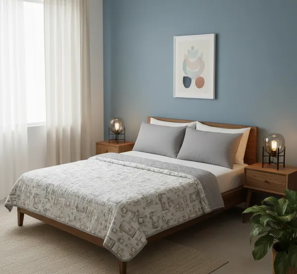 Dohar_Premium_100%_Cotton_Single_Bed_Sketched_Minimalist_Geometry.,_All_Season_Reversible_Blanket,_Soft,_Lightweight_And_Breathable_Ac_Dohar/Quilt/Blanket/For_Bed_Slate_Grey