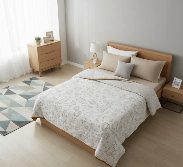 Dohar_Premium_100%_Cotton_Single_Bed_Sketched_Minimalist_Geometry.,_All_Season_Reversible_Blanket,_Soft,_Lightweight_And_Breathable_Ac_Dohar/Quilt/Blanket/For_Bed_Tan/Ochre