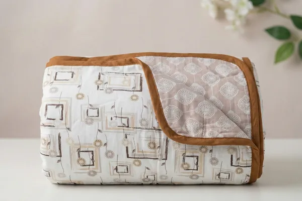 Dohar_Premium_100%_Cotton_Single_Bed_Sketched_Minimalist_Geometry.,_All_Season_Reversible_Blanket,_Soft,_Lightweight_And_Breathable_Ac_Dohar/Quilt/Blanket/For_Bed_Tan/Ochre