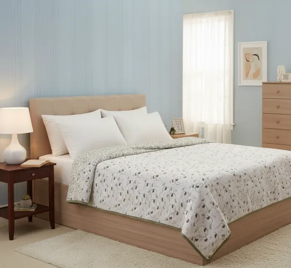 Dohar_Premium_100%_Cotton_Single_Bed_Modern_Floral,_All_Season_Reversible_Blanket,_Soft,_Lightweight_And_Breathable_Ac_Dohar/Quilt/Blanket/For_Bed_Sage/Olive_Green