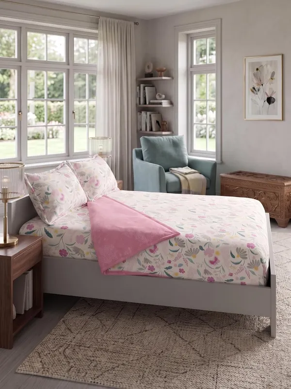 Dohar_Premium_100%_Cotton_Single_Bed_Botanical_Retreat,_All_Season_Reversible_Blanket,_Soft,_Lightweight_and_Breathable_Ac_Dohar/Quilt/Blanket/for_Bed,_Blanket_220_x_146_cms_(Soft_Pink)
