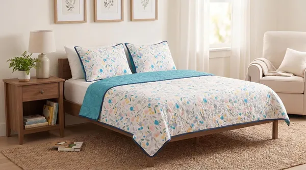 Dohar_Premium_100%_Cotton_Double_Bed_Botanical_Retreat,_All_Season_Reversible_Blanket,_Soft,_Lightweight_and_Breathable_Ac_Dohar/Quilt/Blanket/for_Bed,_Blanket_220_x_250_cms_(Teal_Aqua/Blue)