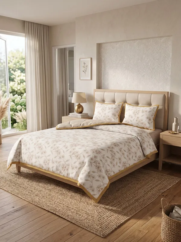 Home_Cent_Premium_Reversible_Cotton_Dohar_/_Light_Blanket_�_Warm_Mustard_Ochre_Floral_&_Geometric_Coordinate