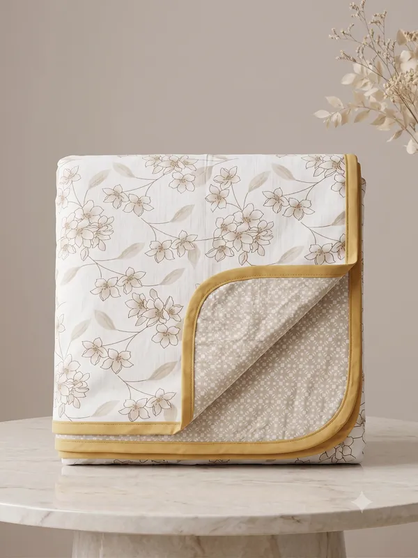Home_Cent_Premium_Reversible_Cotton_Dohar_/_Light_Blanket_�_Warm_Mustard_Ochre_Floral_&_Geometric_Coordinate