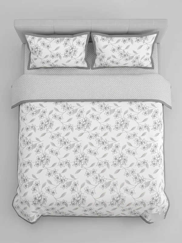 Home_Cent_Premium_Reversible_Cotton_Dohar_/_Light_Blanket_�_Minimalist_Charcoal_Grey_Floral_&_Micro-Geometric_Print