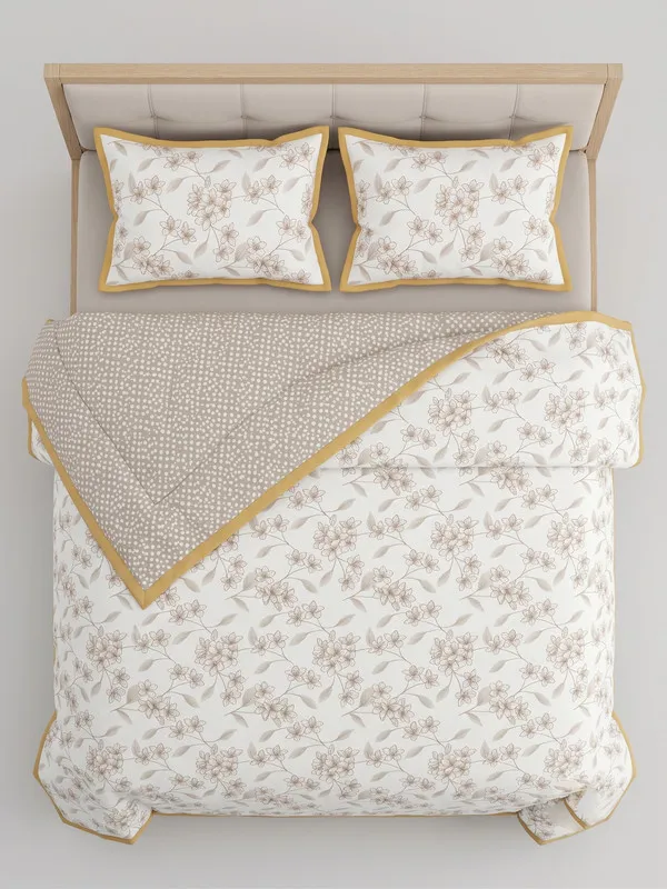 Home_Cent_Premium_Reversible_Cotton_Dohar_/_Light_Blanket_�_Warm_Mustard_Ochre_Floral_&_Geometric_Coordinate
